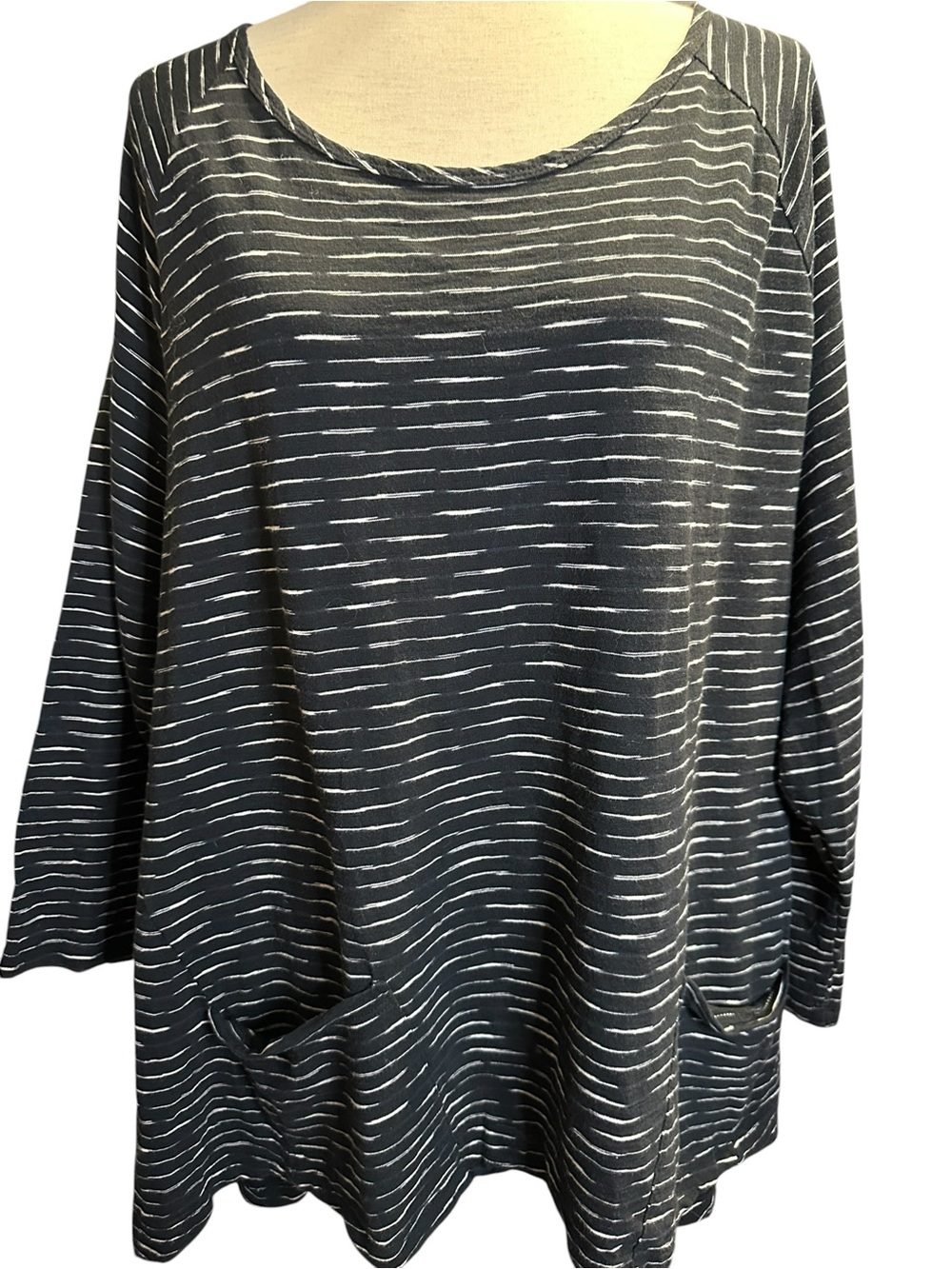 Habitat Striped Oversized Tunic Top XXL Lagenlook Pockets Casual Boho Artsy Cozy